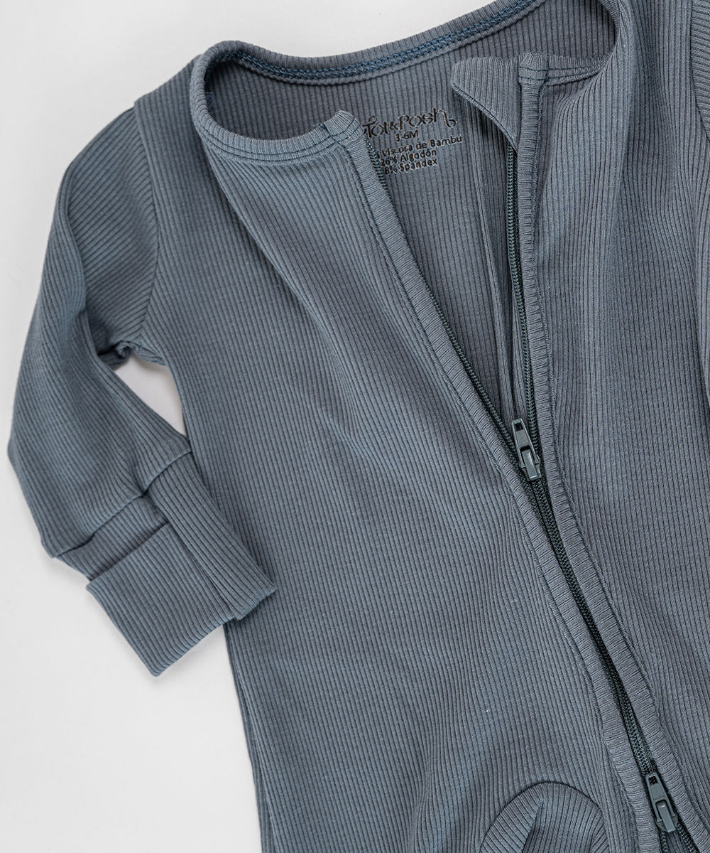 Tot and Posh Gris Azul / 0-3M Romper Bambú y Algodón  Ribbed 250.