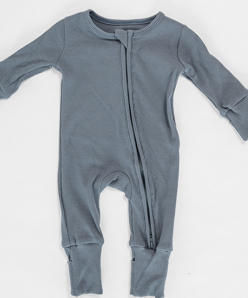 Tot and Posh Gris Azul / 3-6M Romper Bambú y Algodón  Ribbed 250.