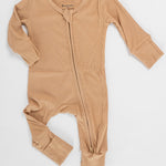 Tot and Posh Marrón / 0-3M Romper de Bambú Ribbed.